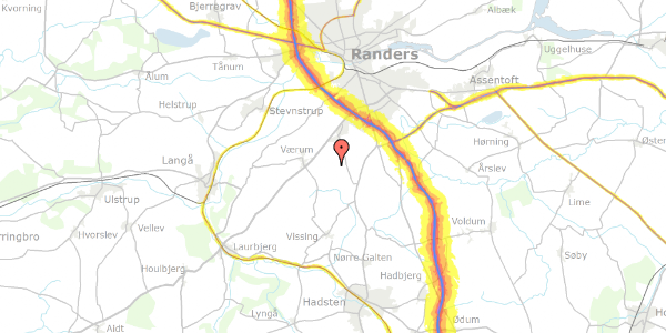 Trafikstøjkort på Værum Fælledvej 1, 8940 Randers SV