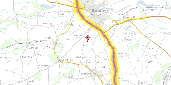 Trafikstøjkort på Værum Fælledvej 12, 8940 Randers SV