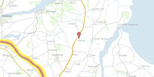 Trafikstøjkort på Hadsundvej 551, 8983 Gjerlev J
