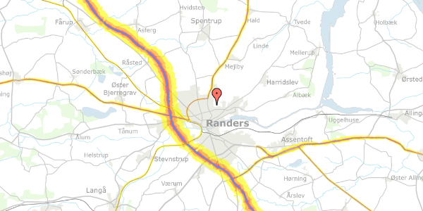 Trafikstøjkort på Birkevej 28, 8930 Randers NØ