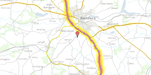 Trafikstøjkort på Bækvejen 2, 8940 Randers SV