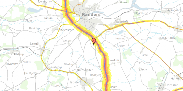 Trafikstøjkort på Karlsbergvej 53, 8940 Randers SV