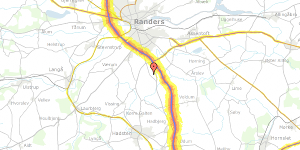 Trafikstøjkort på Karlsbergvej 85, 8940 Randers SV