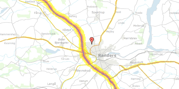 Trafikstøjkort på Karsevangen 9, 8920 Randers NV