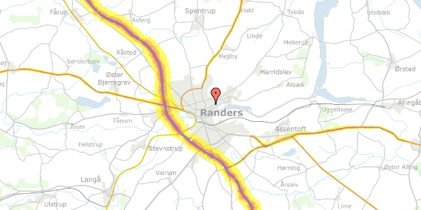 Trafikstøjkort på P. Knudsens Vej 28, 1. th, 8930 Randers NØ