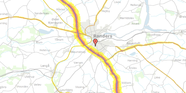 Trafikstøjkort på Svendborgvej 5, 8940 Randers SV