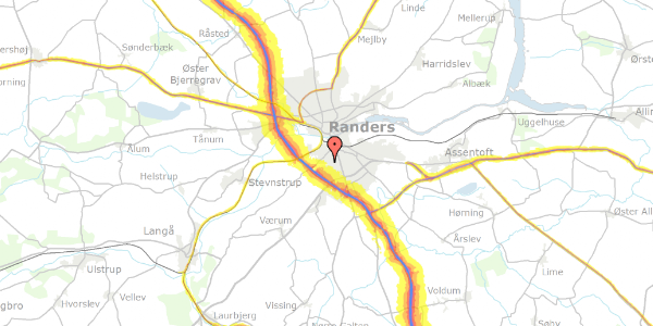 Trafikstøjkort på Svendborgvej 10, 8940 Randers SV