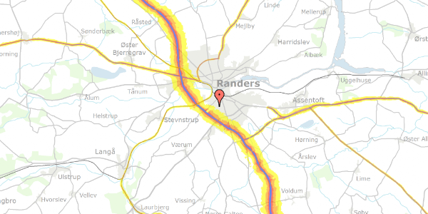 Trafikstøjkort på Svendborgvej 18, 8940 Randers SV