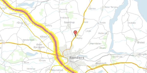 Trafikstøjkort på Trehøjevej 25, 8930 Randers NØ