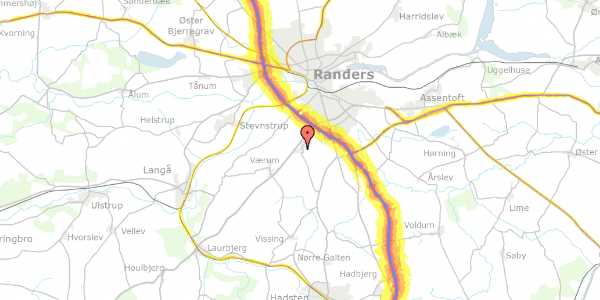 Trafikstøjkort på Vangen 3, 8940 Randers SV