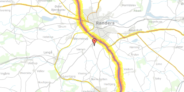 Trafikstøjkort på Vangen 9, 8940 Randers SV