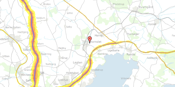Trafikstøjkort på Rosenholmvej 10A, 1. , 8543 Hornslet