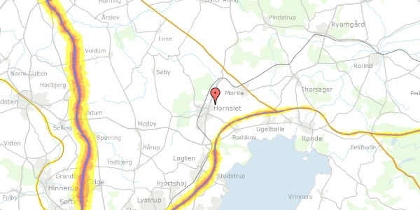 Trafikstøjkort på Rosenholmvej 84, 8543 Hornslet