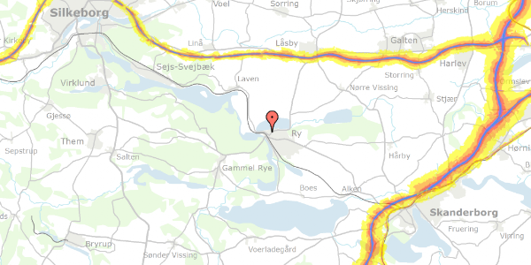 Trafikstøjkort på Silkeborgvej 28, 8680 Ry