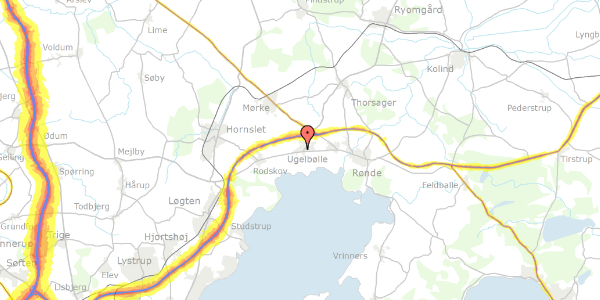 Trafikstøjkort på Brombærvej 11, 8410 Rønde