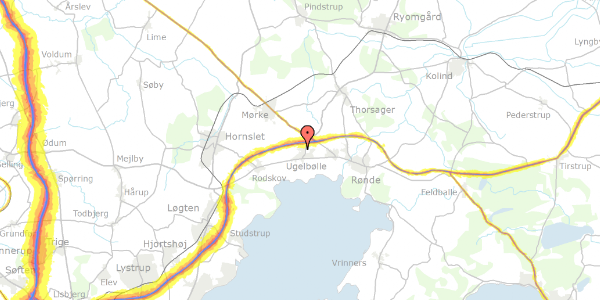 Trafikstøjkort på Gåsebakken 11, 8410 Rønde