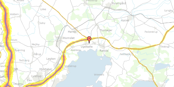 Trafikstøjkort på Østergårdsvej 15, 8410 Rønde