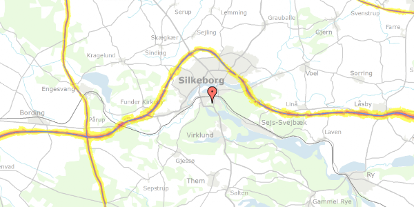 Trafikstøjkort på Almindsøvej 13, 8600 Silkeborg