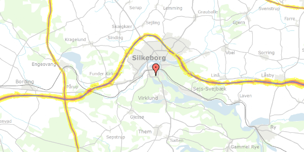 Trafikstøjkort på Almindsøvej 42, 8600 Silkeborg