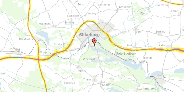 Trafikstøjkort på Almindsøvænget 13, 8600 Silkeborg