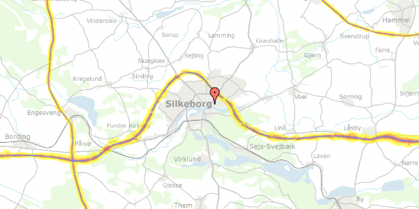 Trafikstøjkort på Ansvej 16, 8600 Silkeborg