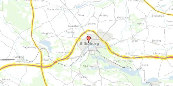 Trafikstøjkort på Balle Kirkevej 14, 8600 Silkeborg