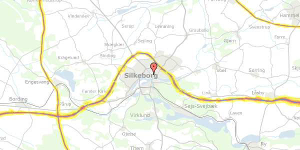 Trafikstøjkort på Bomholts Gård 12, 1. tv, 8600 Silkeborg