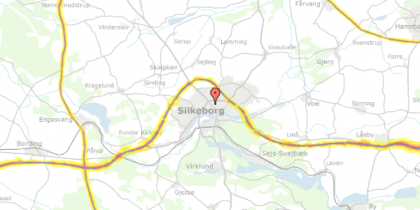 Trafikstøjkort på Borgervænget 18, 8600 Silkeborg