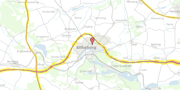 Trafikstøjkort på Borgervænget 20, 8600 Silkeborg