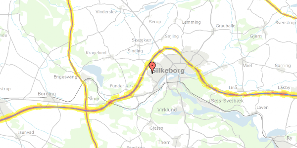 Trafikstøjkort på Christiansfeldvej 17, 8600 Silkeborg