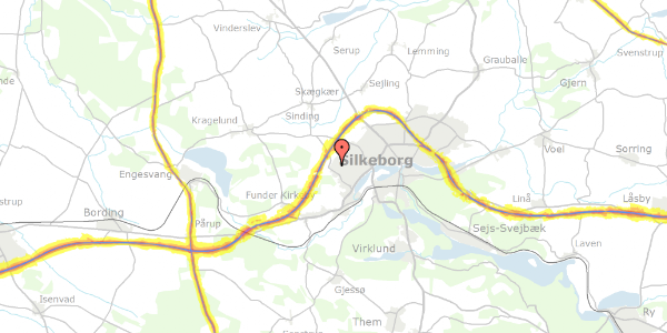 Trafikstøjkort på Christiansfeldvej 33, 8600 Silkeborg