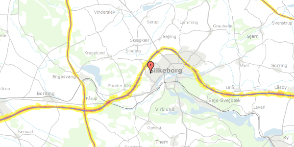 Trafikstøjkort på Christiansfeldvej 35, 8600 Silkeborg