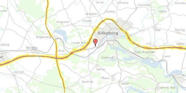 Trafikstøjkort på Drejergårdsvej 28, 8600 Silkeborg