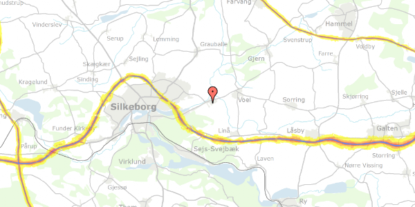 Trafikstøjkort på Dybdalsvænget 11, 8600 Silkeborg