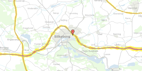 Trafikstøjkort på Ege Allé 9, 8600 Silkeborg