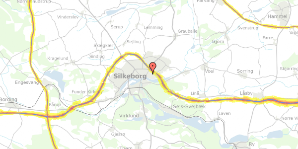 Trafikstøjkort på Ege Allé 27, 8600 Silkeborg