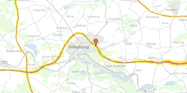 Trafikstøjkort på Ege Allé 199, 8600 Silkeborg