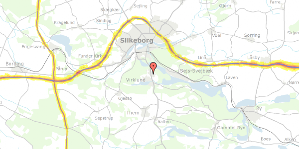 Trafikstøjkort på Ellebakken 9, 8600 Silkeborg