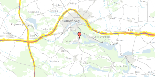 Trafikstøjkort på Ellebakken 12, 8600 Silkeborg