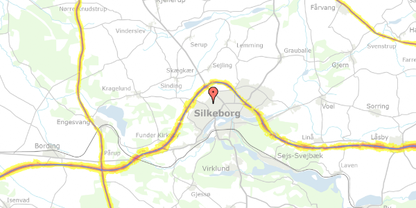 Trafikstøjkort på Frank Jægers Vej 38, 8600 Silkeborg