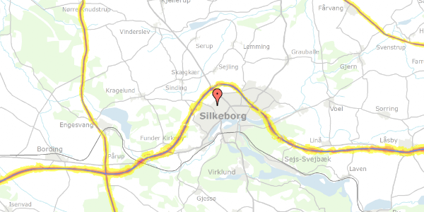 Trafikstøjkort på Frank Jægers Vej 65, 8600 Silkeborg