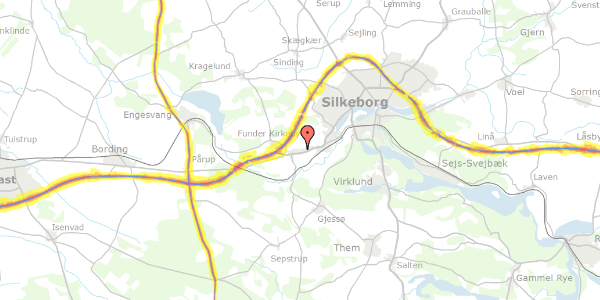 Trafikstøjkort på Funder Kirkevej 5, 8600 Silkeborg