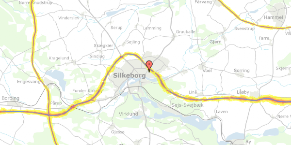 Trafikstøjkort på Granvænget 8, 8600 Silkeborg