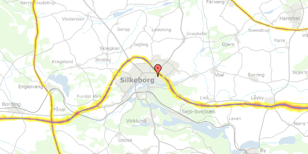 Trafikstøjkort på Granvænget 11, 8600 Silkeborg