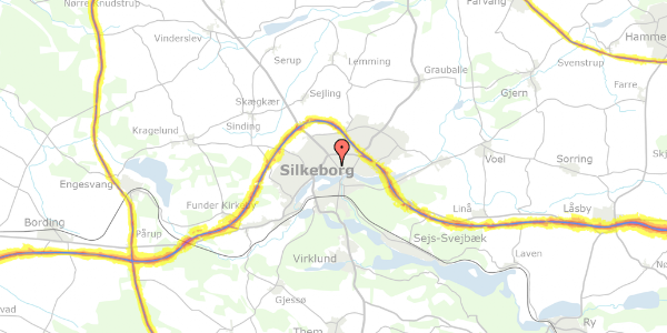 Trafikstøjkort på Grøndalsvej 11, 8600 Silkeborg