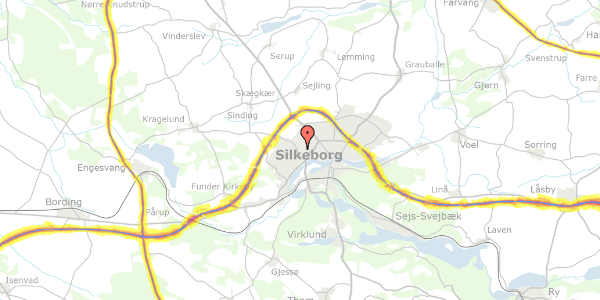 Trafikstøjkort på Grønningen 25, 8600 Silkeborg