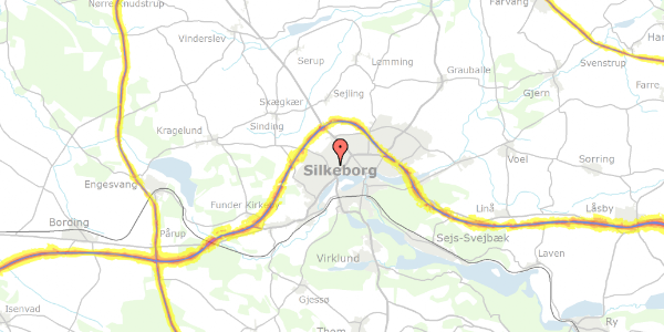 Trafikstøjkort på Grønningen 26, 8600 Silkeborg