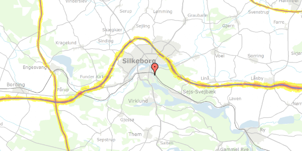 Trafikstøjkort på Gudenåvej 1A, 8600 Silkeborg