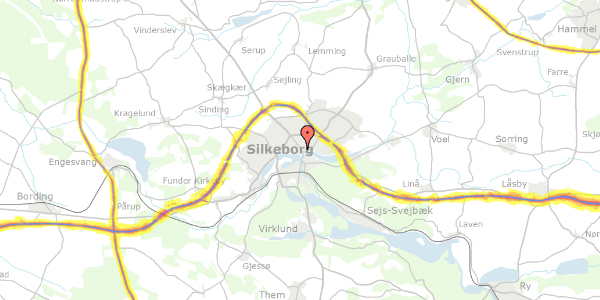 Trafikstøjkort på Guldbergsgade 3B, st. th, 8600 Silkeborg