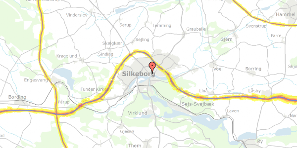 Trafikstøjkort på Guldbergsgade 5A, 1. th, 8600 Silkeborg